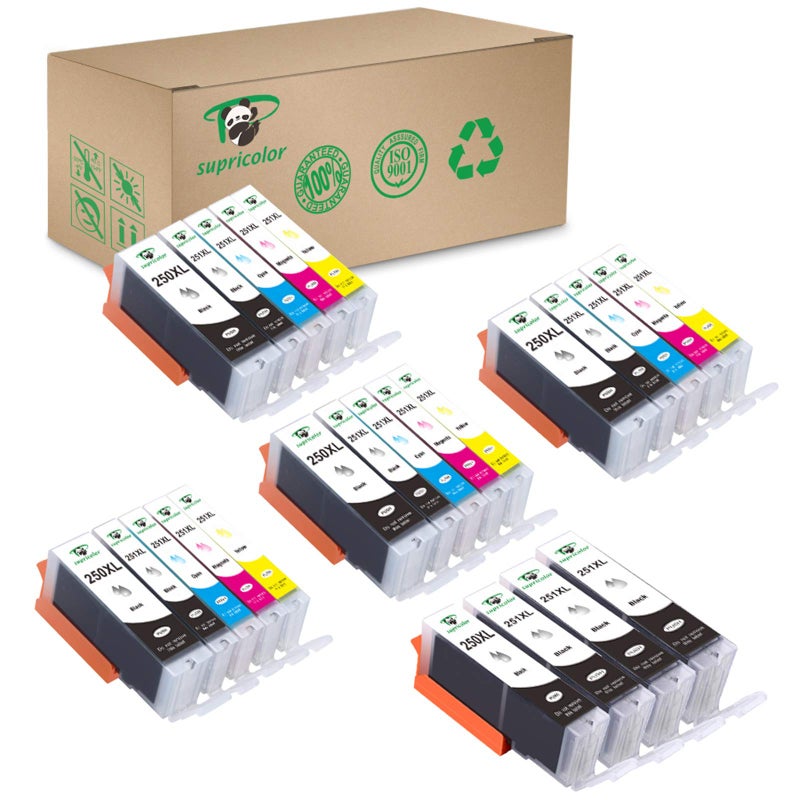 Supricolor PGI-250XL CLI-251XL Ink Cartridges, High Yield Replament Ink for PGI 250XL CLI 251XL Compatible with Pixma MX922 MG6420 MG6620 Printers 24 Pack (not Edible Inks) - Image 1